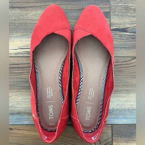 TOMS Red Julie Flats Pointed Toe Suede size 8.5 wide - Picture 4 of 8